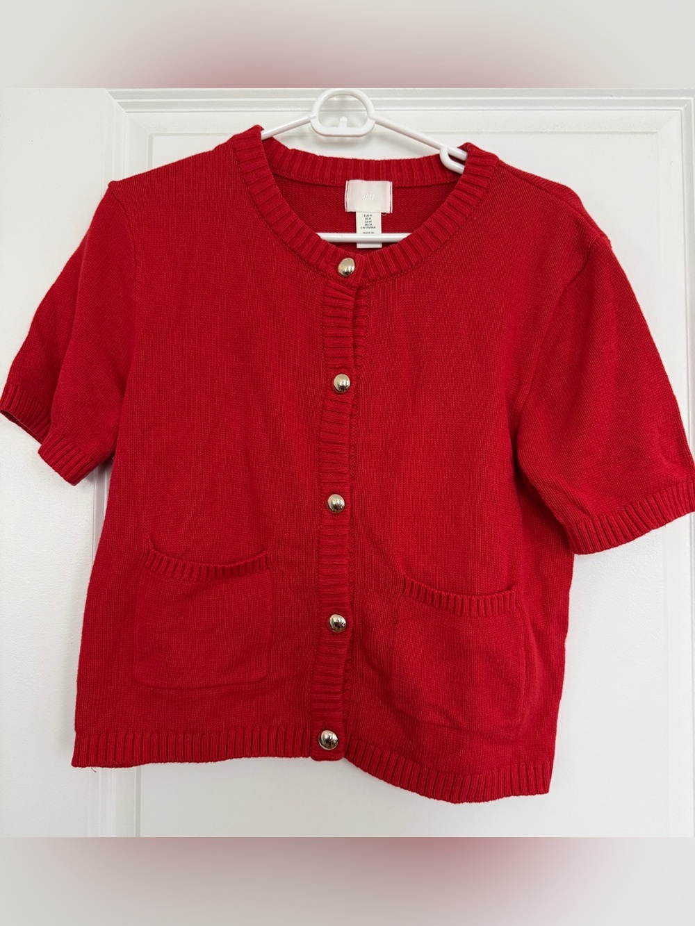 H&M Vibrant Red Short Sleeve Button Cardigan